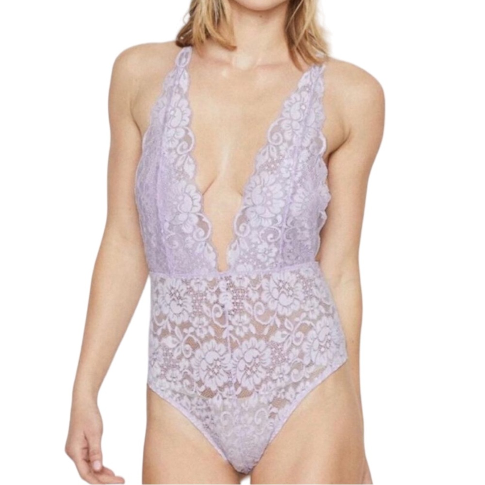 NWT Free People X HAH Comin in Haht Lace Bodysuit Size Small Lavender Lingerie - Picture 2 of 14